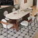 Modern Travertine Slab Top Dining Table for Six with Solid Wood Base