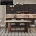 Modern Travertine Slab Top Dining Table for Six with Solid Wood Base