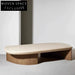 Modern Travertine Stone Coffee Table, Solid Wood Base, Living Room Centerpiece