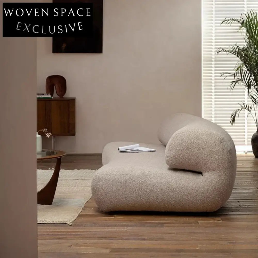 Modern Tufted Boucle Fabric Chesterfield Curved Scandinavian Living Room Sofa