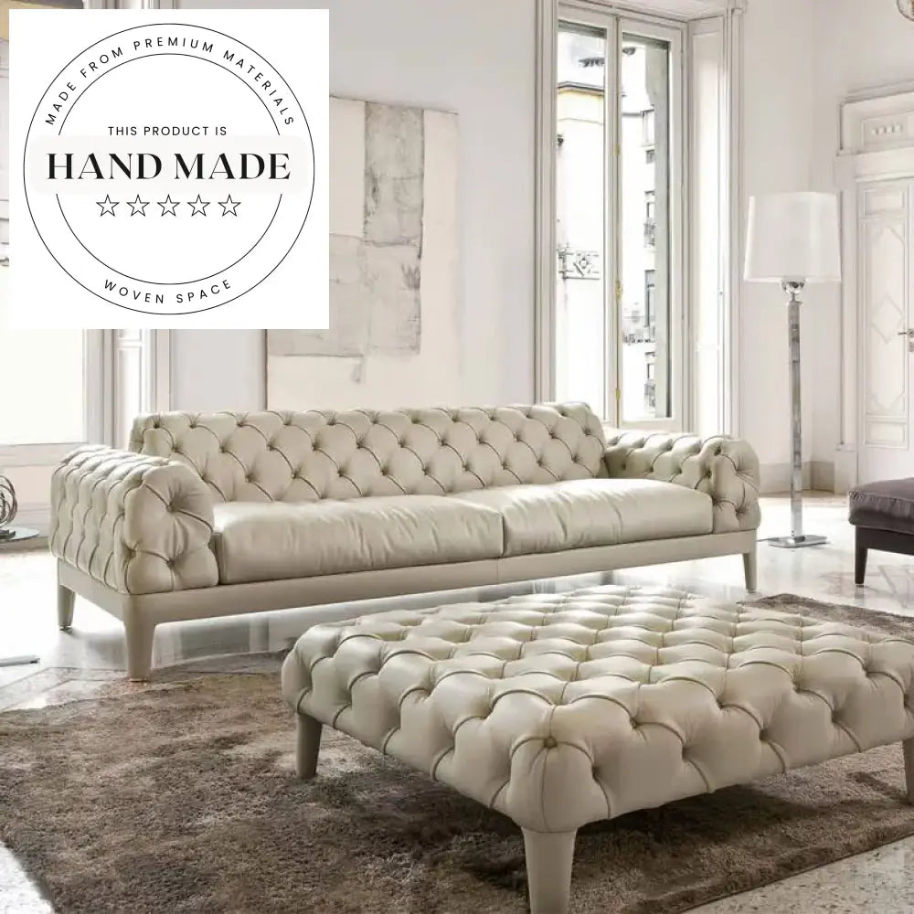 Modern Tufted Genuine Leather Italian Style Sectional Chesterfield Sofa