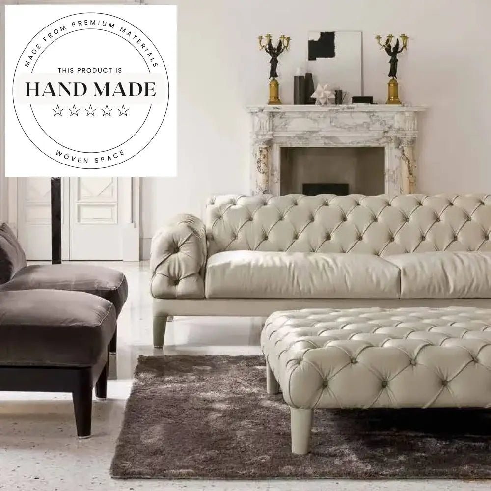 Modern Tufted Italian Genuine Leather Sectional Chesterfield Living Room Sofa