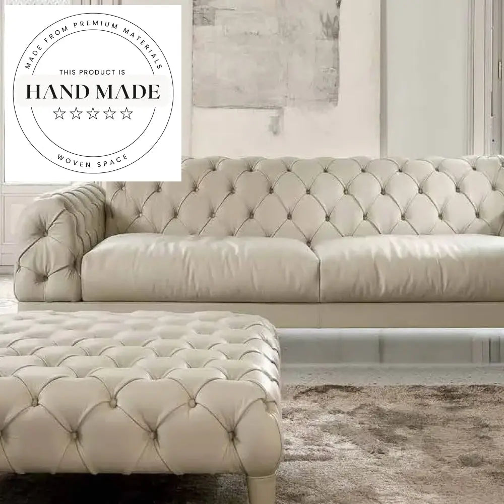 Modern Tufted Italian Genuine Leather Sectional Chesterfield Living Room Sofa