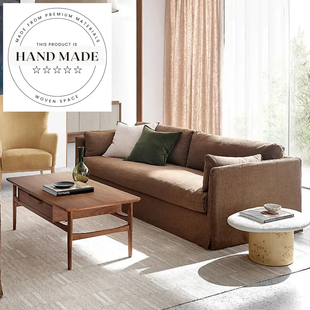 Modern Tufted Linen Fabric Three Seater Resort Style Sectional Sofa