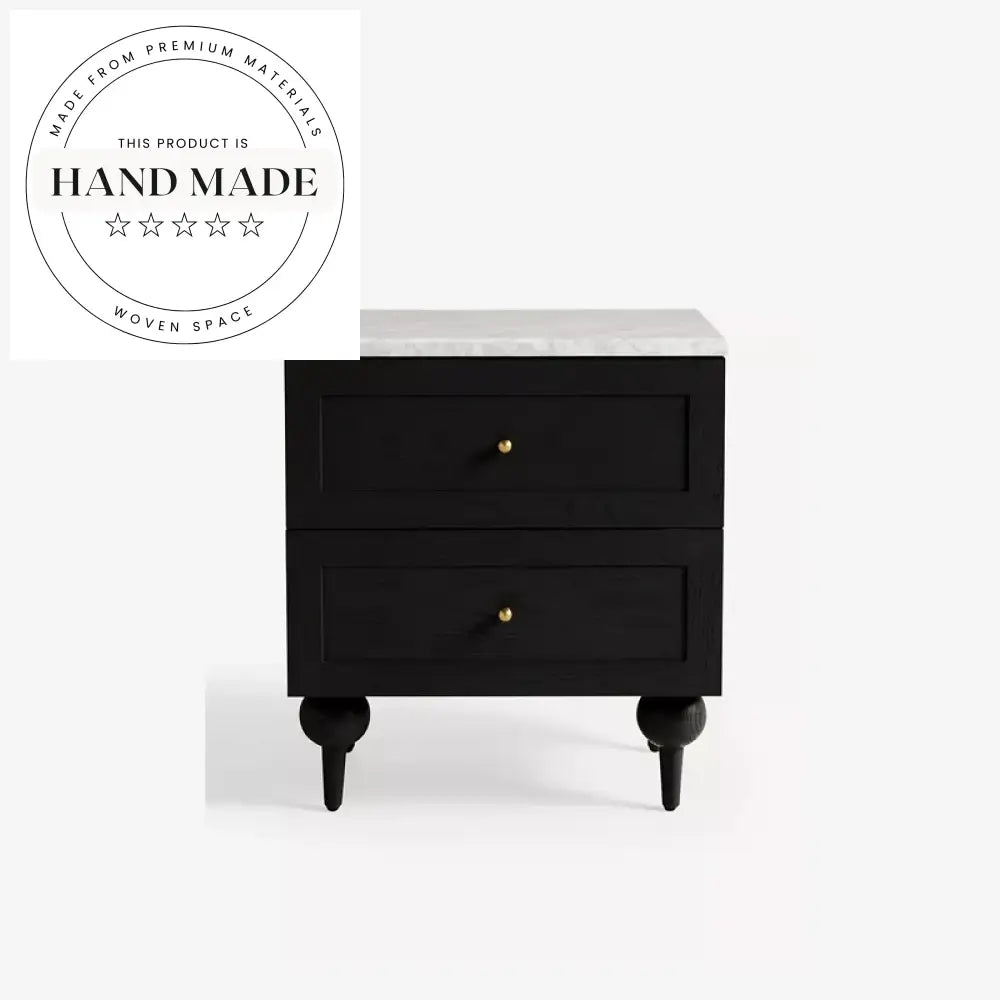 Modern Two Drawer Nightstand with White Marble Top Bedside Table