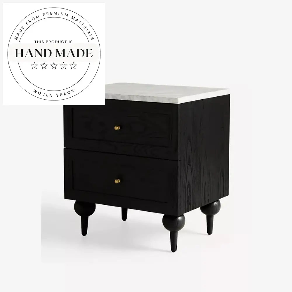 Modern Two Drawer Nightstand with White Marble Top Bedside Table