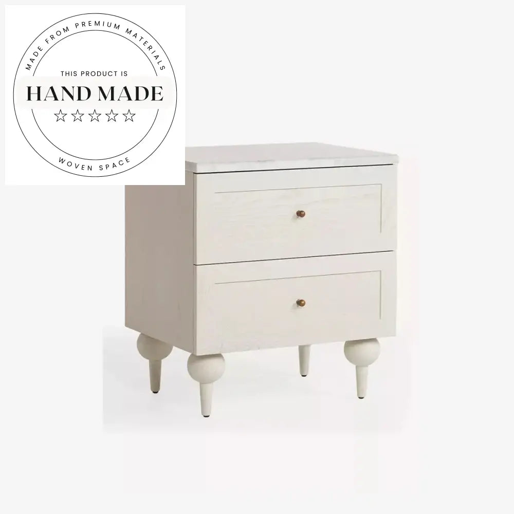 Modern Two Drawer Nightstand with White Marble Top Bedside Table