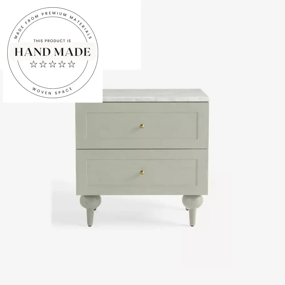 Modern Two Drawer Nightstand with White Marble Top Bedside Table