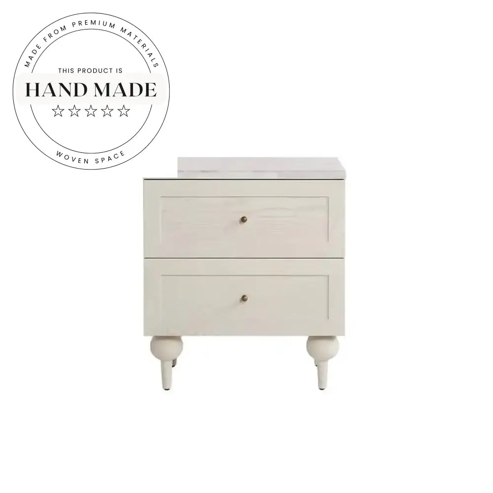 Modern Two Drawer Nightstand with White Marble Top Bedside Table