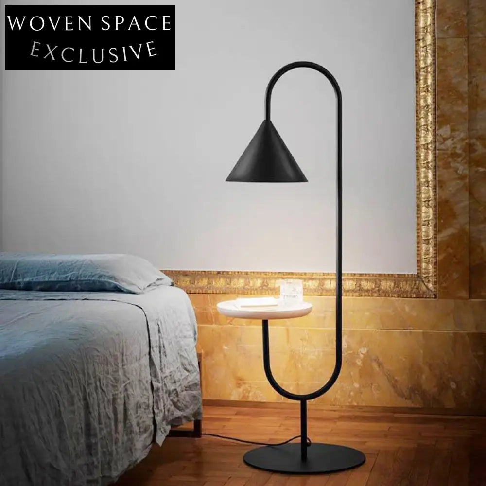 Modern U-Shape LED Floor Lamp with Integrated Side Table and Marble Base