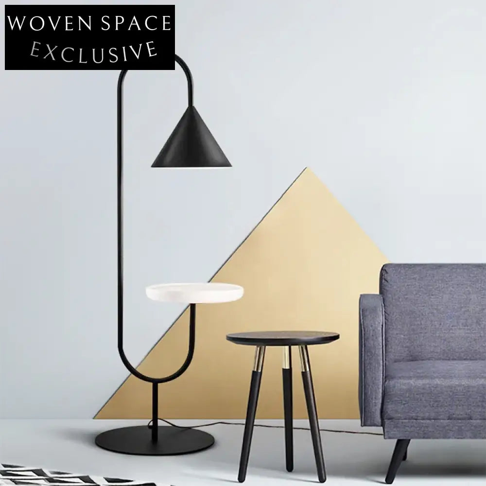Modern U-Shape LED Floor Lamp with Integrated Side Table and Marble Base