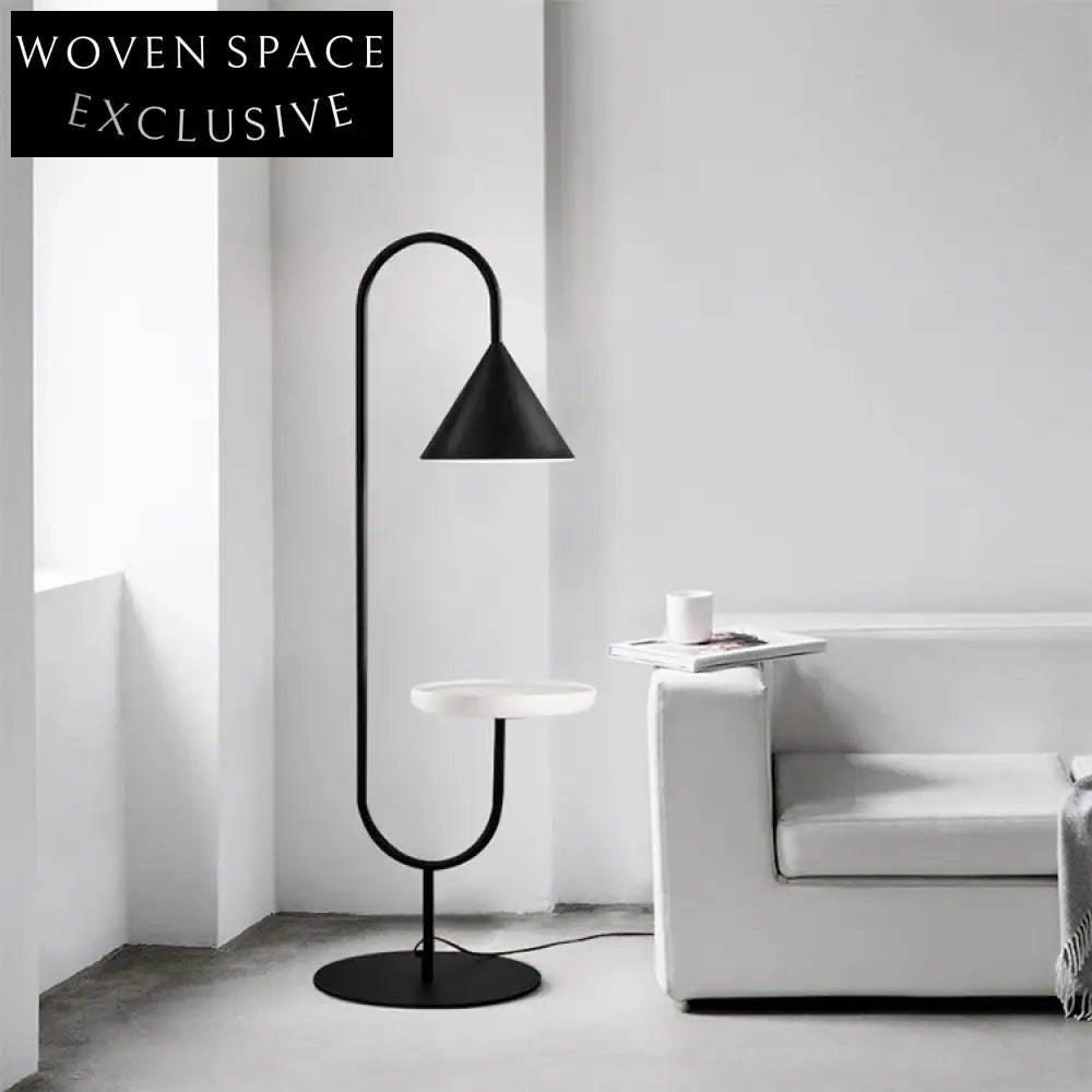 Modern U-Shape LED Floor Lamp with Integrated Side Table and Marble Base
