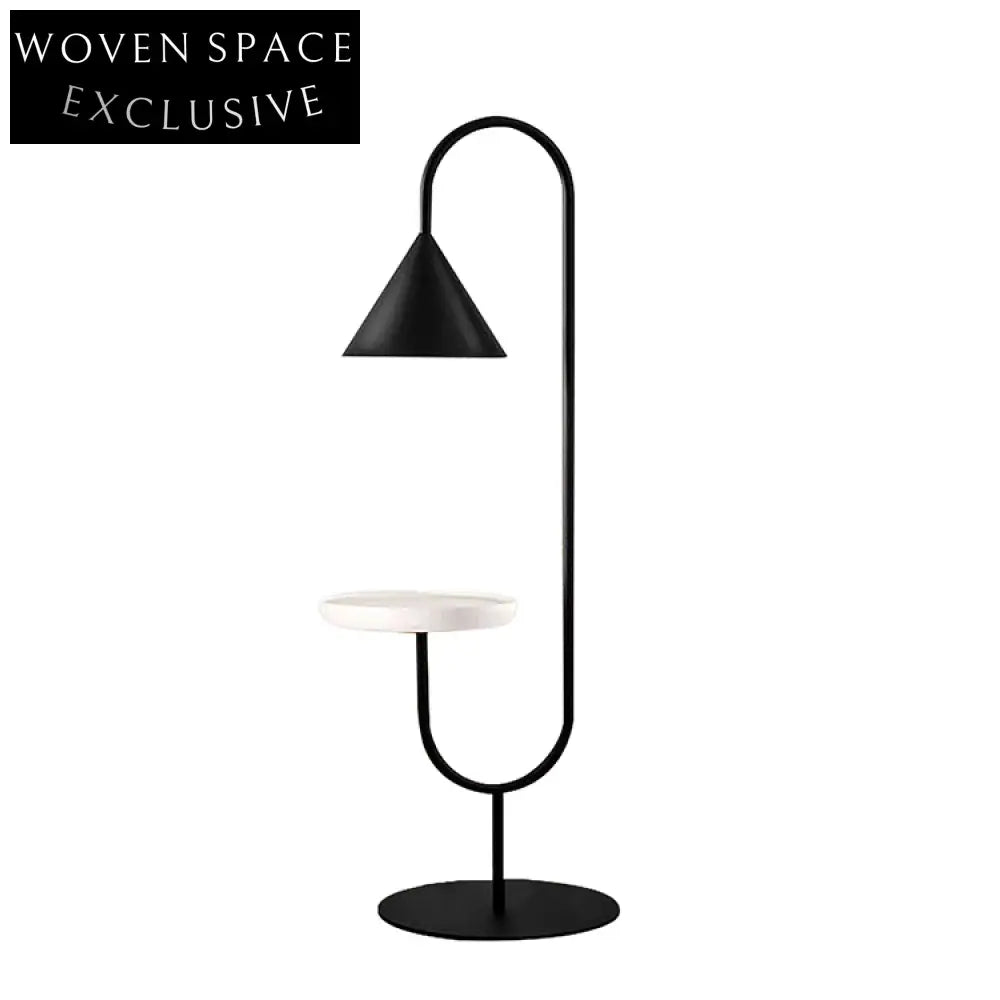 Modern U-Shape LED Floor Lamp with Integrated Side Table and Marble Base