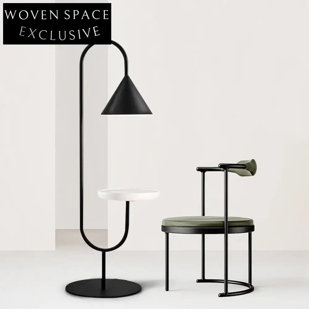 Modern U-Shape LED Floor Lamp with Integrated Side Table and Marble Base