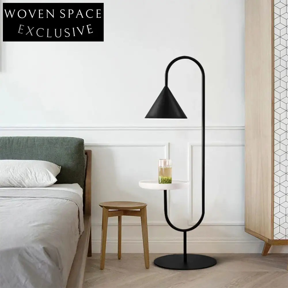 Modern U-Shape LED Floor Lamp with Integrated Side Table and Marble Base