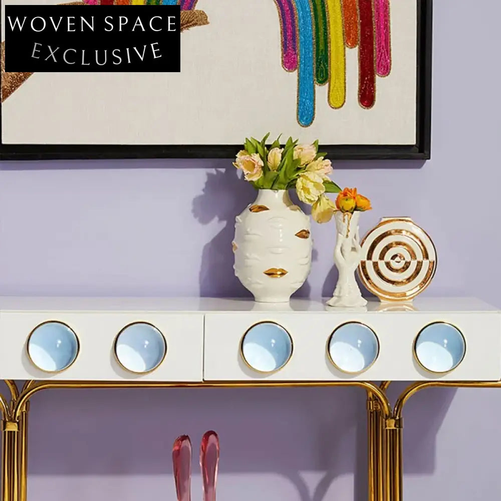 Modern Unique Face Lip Relief Art Decor Ceramic Table Vase for Flowers