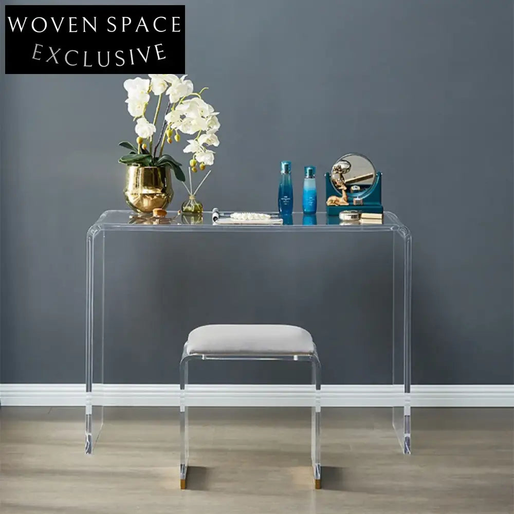 Modern Upholstered Acrylic Stool Ottoman Bench with Metal Legs for Living Room