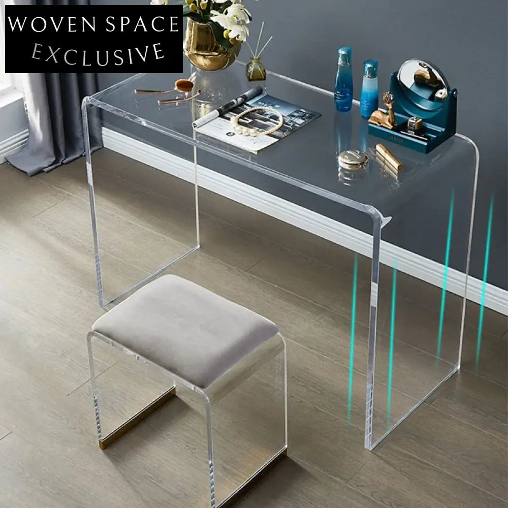 Modern Upholstered Acrylic Stool Ottoman Bench with Metal Legs for Living Room