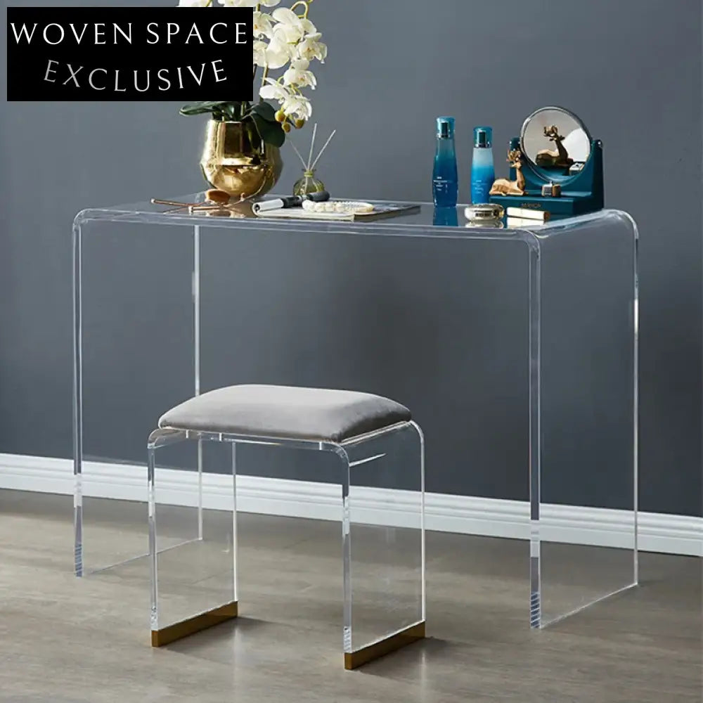 Modern Upholstered Acrylic Stool Ottoman Bench with Metal Legs for Living Room