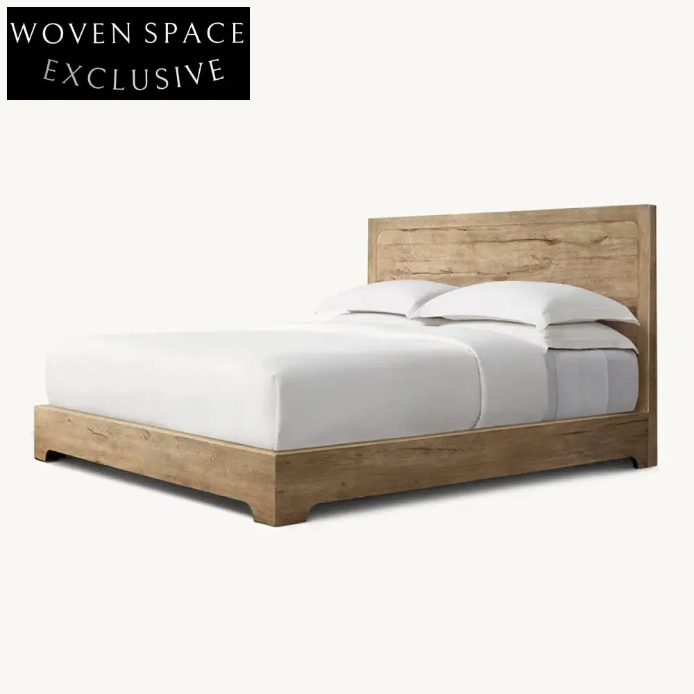 Modern Upholstered Bed Frame, Tall Headboard, Solid Ash Wood Base
