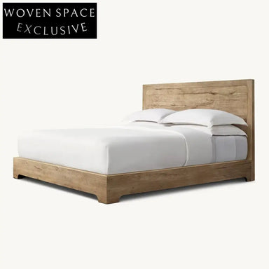 Modern Upholstered Bed Frame, Tall Headboard, Solid Ash Wood Base