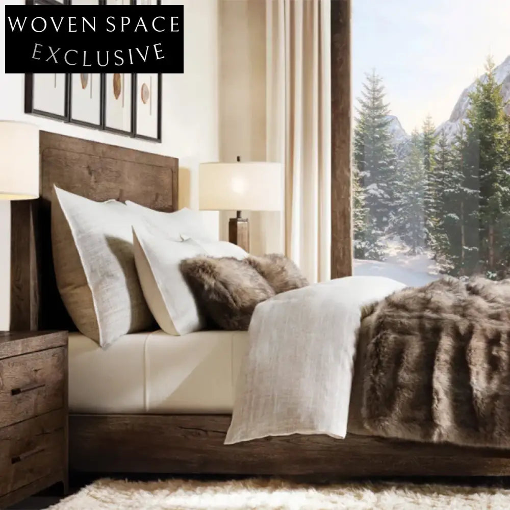 Modern Upholstered Bed Frame, Tall Headboard, Solid Ash Wood Base