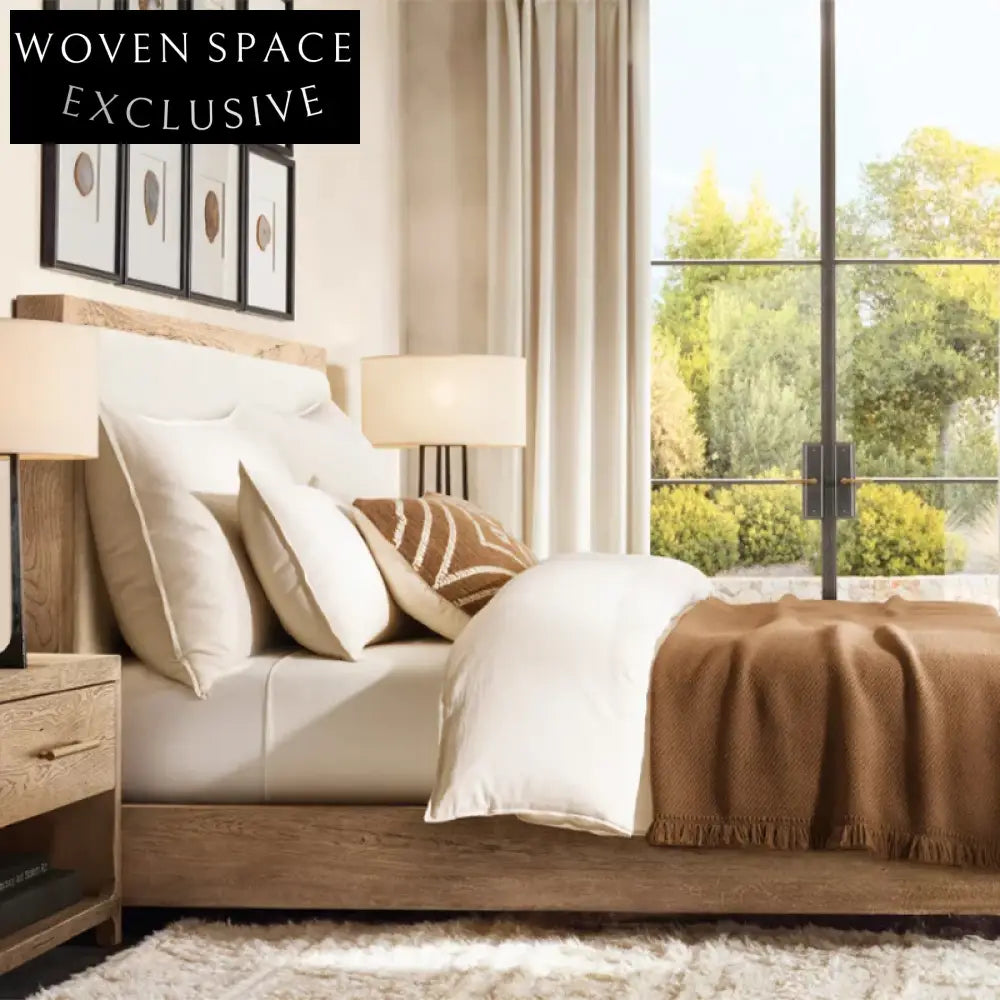 Modern Upholstered Bed Frame, Tall Headboard, Solid Ash Wood Base