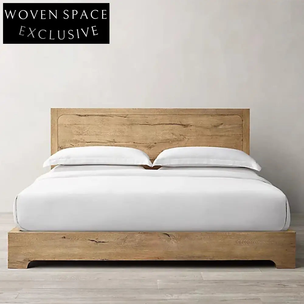 Modern Upholstered Bed Frame, Tall Headboard, Solid Ash Wood Base