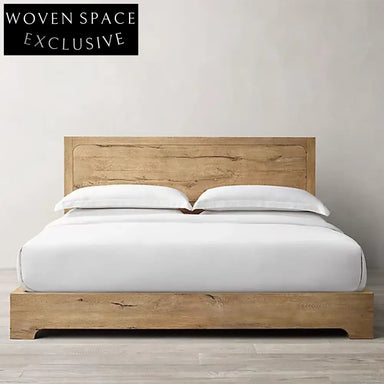 Modern Upholstered Bed Frame, Tall Headboard, Solid Ash Wood Base