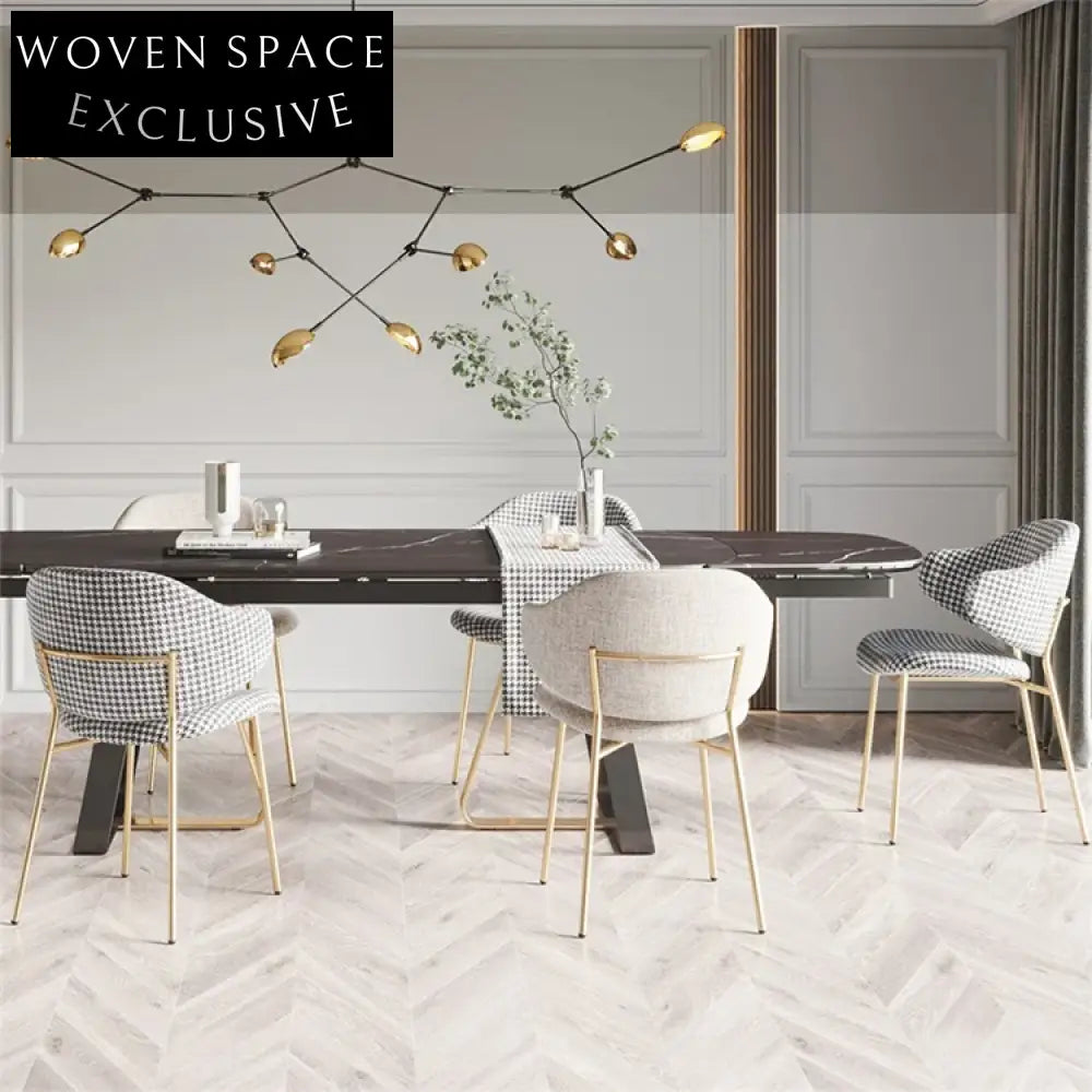 Modern Upholstered Dining Armchair, Metal Frame, Soft Fabric, Kitchen Seating Chair