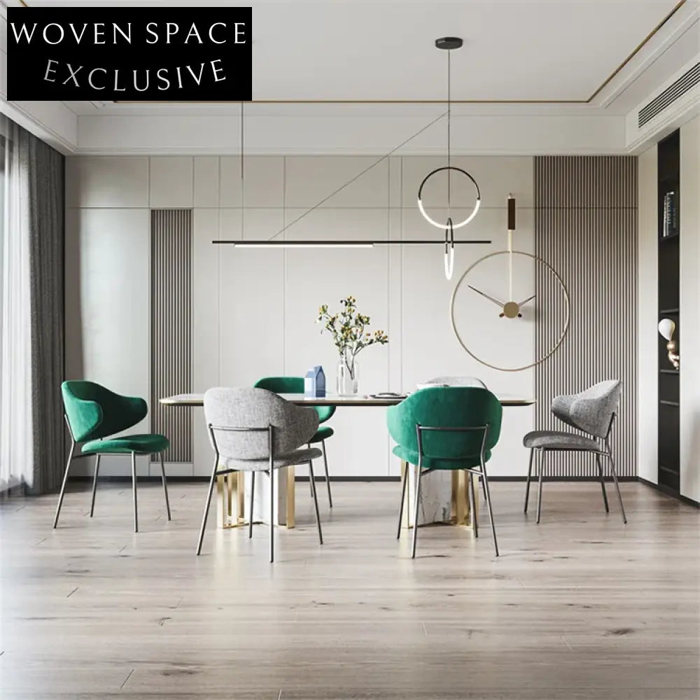 Modern Upholstered Dining Armchair, Metal Frame, Soft Fabric, Kitchen Seating Chair