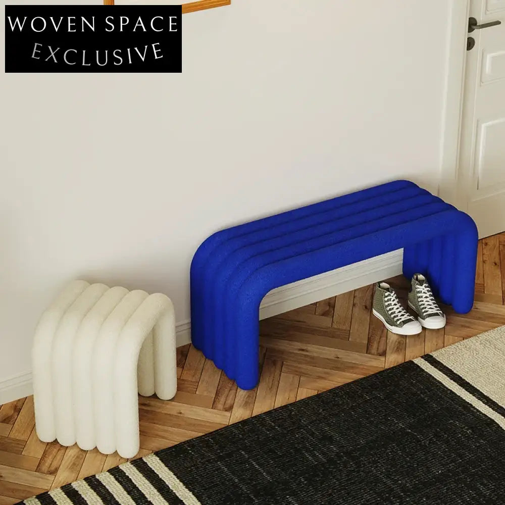 Modern Upholstered Fabric Bench Ottoman with Wooden Frame for Bedroom Living Room