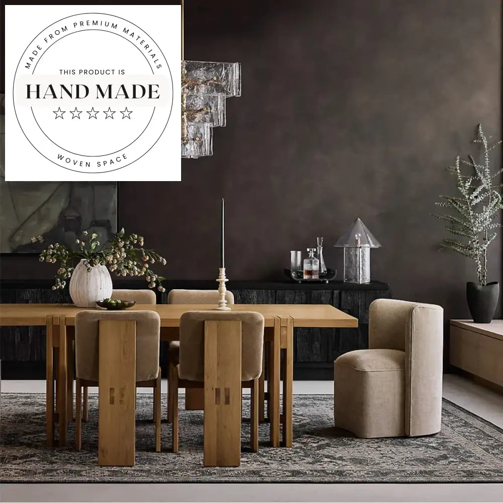 Modern Upholstered Flax Fabric Dining Chair with Solid Oak Wood Frame