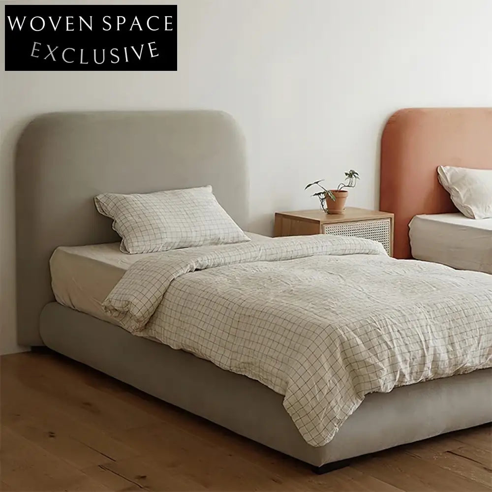 Modern Upholstered Kids Bed with Solid Wood Frame, White Fabric Twin Bed
