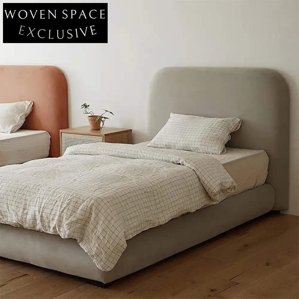 Modern Upholstered Kids Bed with Solid Wood Frame, White Fabric Twin Bed