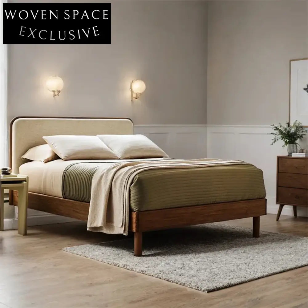 Modern Upholstered Solid Oak Wood King Queen Size Design Bed