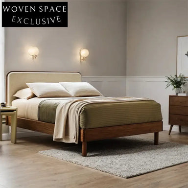 Modern Upholstered Solid Oak Wood King Queen Size Design Bed