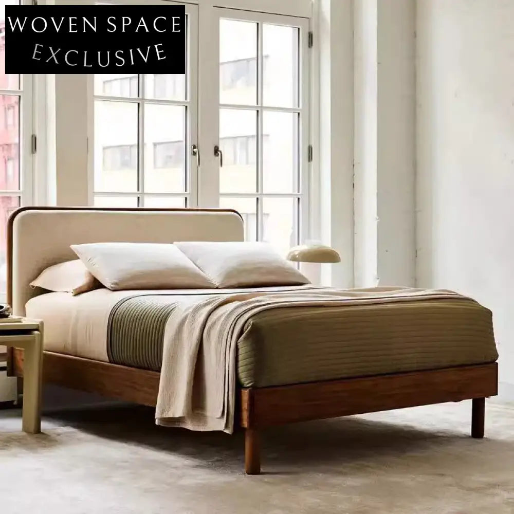 Modern Upholstered Solid Oak Wood King Queen Size Design Bed