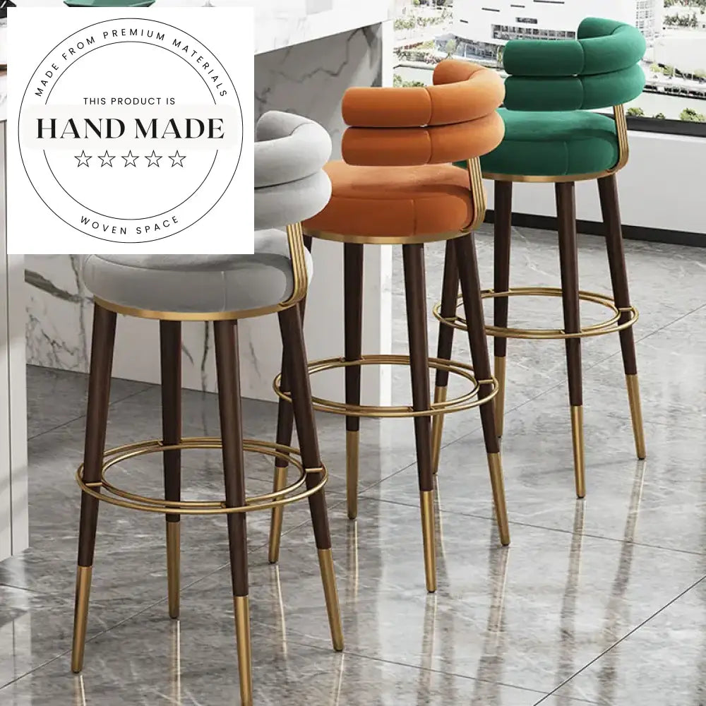 Modern Velvet Counter Height Bar Stool with Sturdy Metal Legs