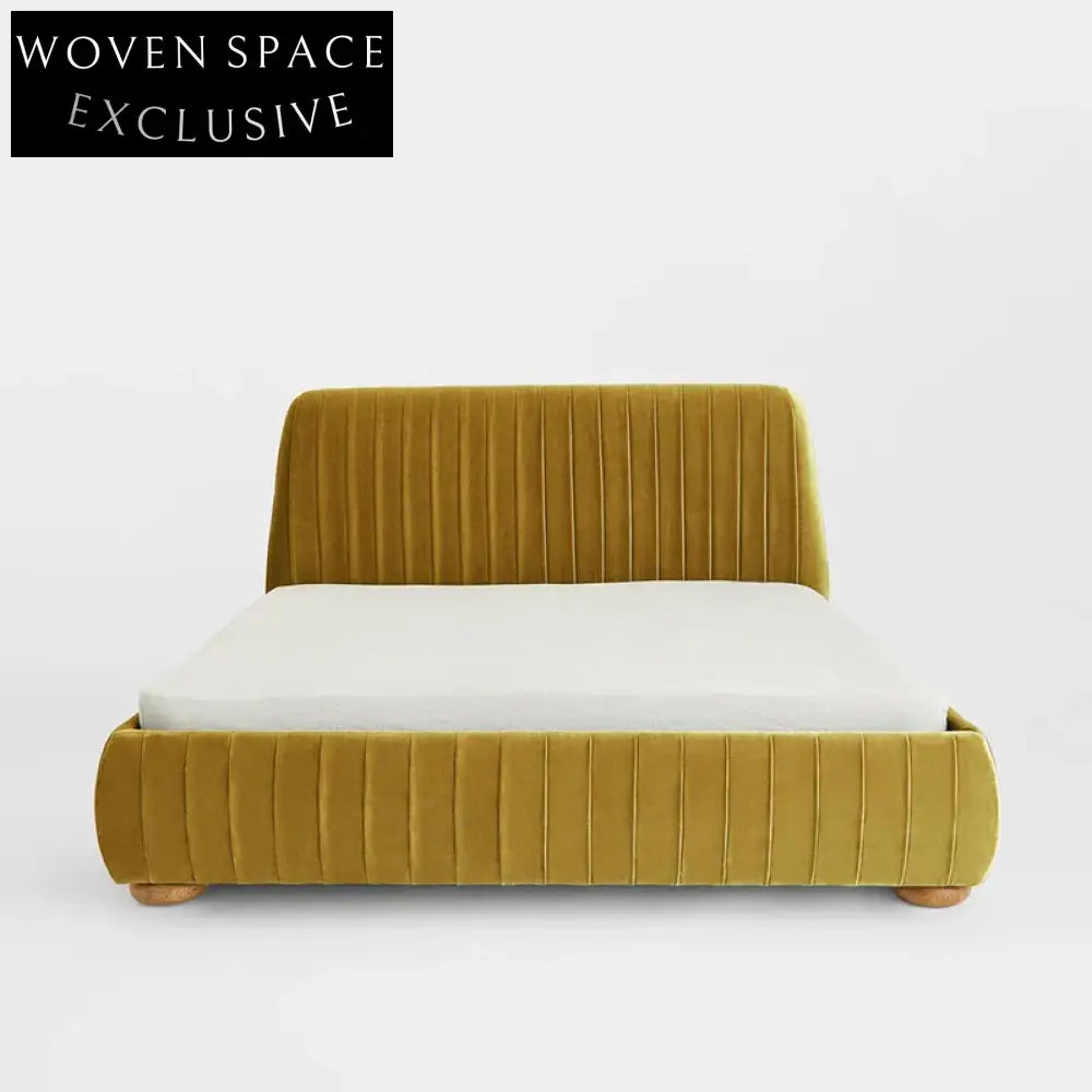 Modern Velvet Fabric King Bed, Solid Wood Frame, Luxurious Designer Style Furniture