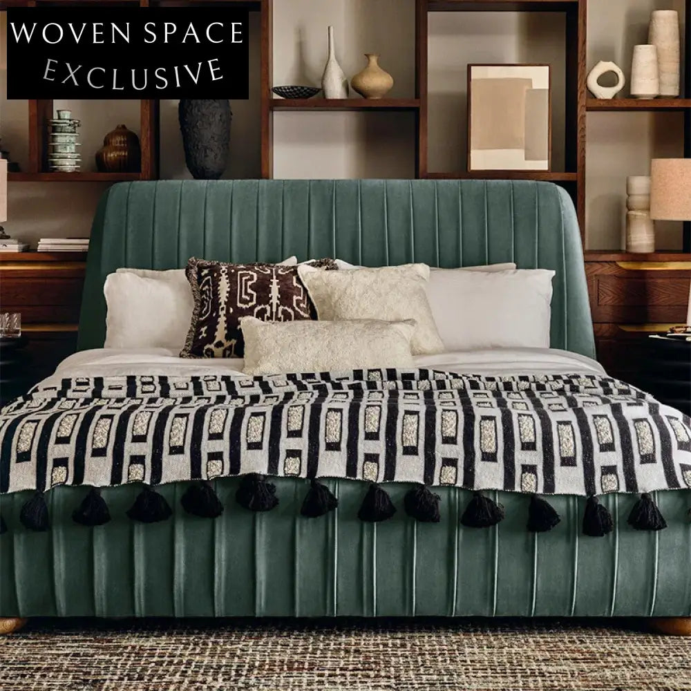 Modern Velvet Fabric King Bed, Solid Wood Frame, Luxurious Designer Style Furniture