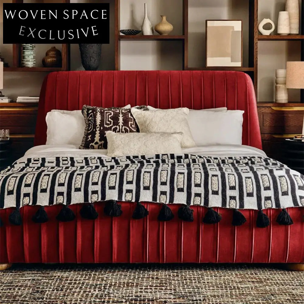 Modern Velvet Fabric King Bed, Solid Wood Frame, Luxurious Designer Style Furniture