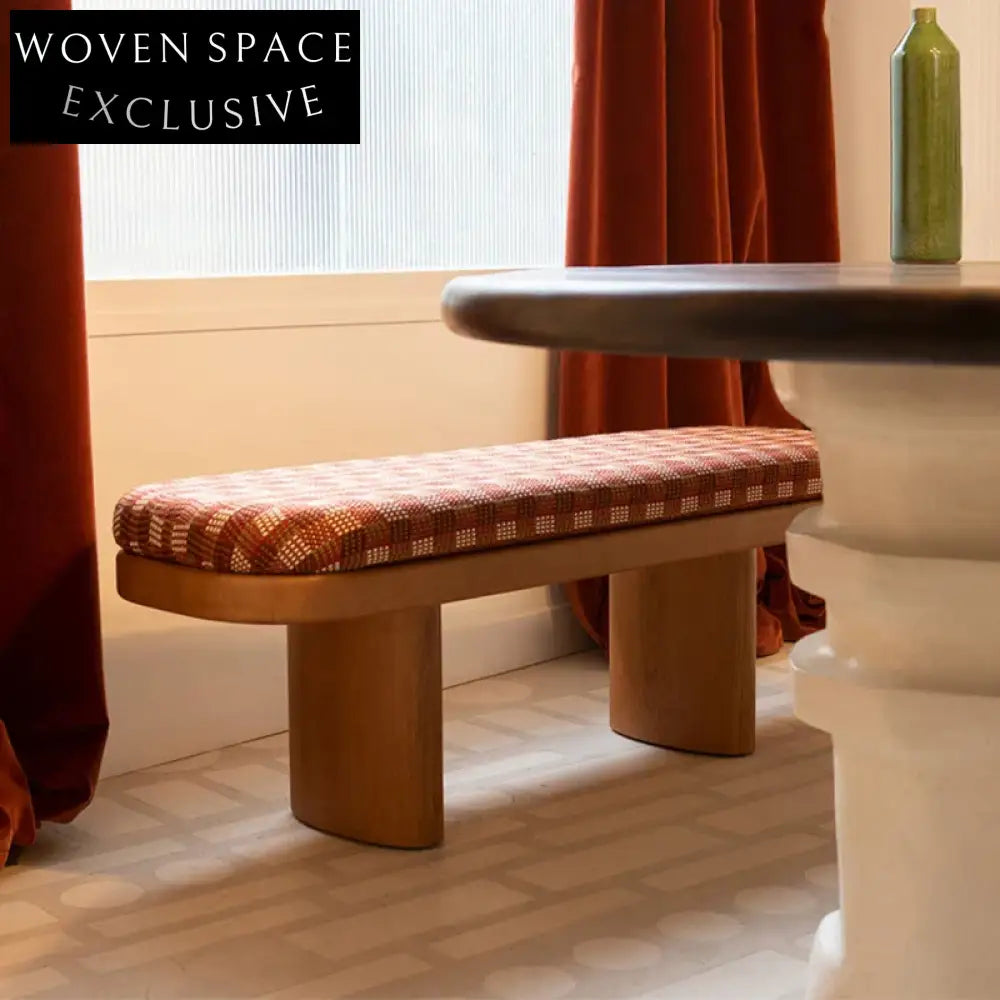 Modern Velvet Fabric Lounge Ottoman Bench with Solid Wood Legs