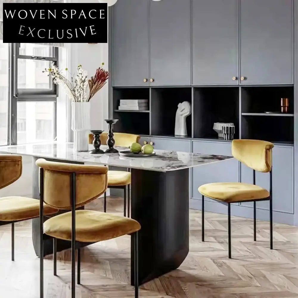 Modern Velvet Fabric Metal Dining Chair with Comfortable Backrest Design