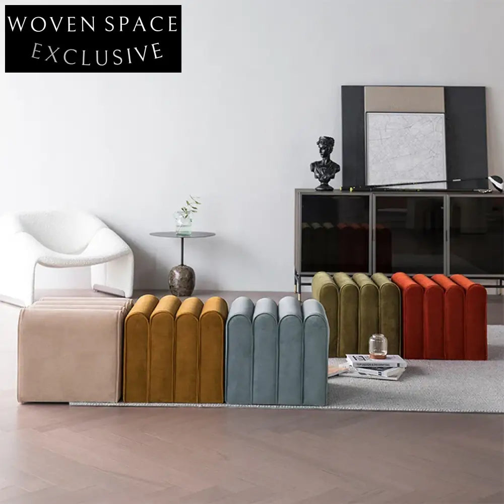 Modern Velvet Fabric Ottoman Shoe Stool Accent Chair Living Room Footstool
