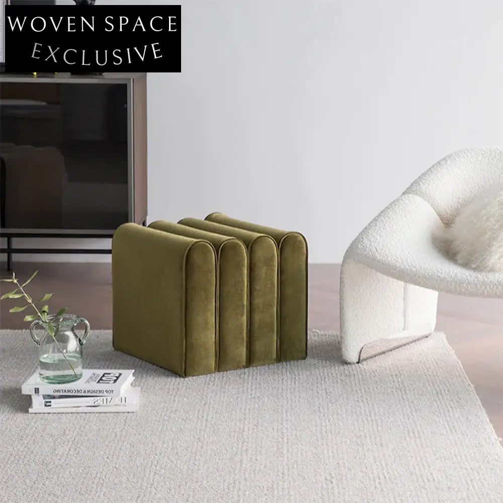 Modern Velvet Fabric Ottoman Shoe Stool Accent Chair Living Room Footstool