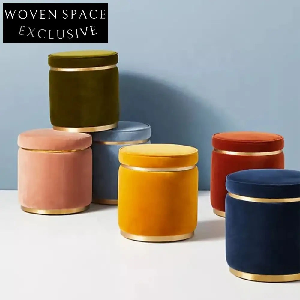 Modern Velvet Fabric Round Design Pouf Ottoman for Stylish Home Decor