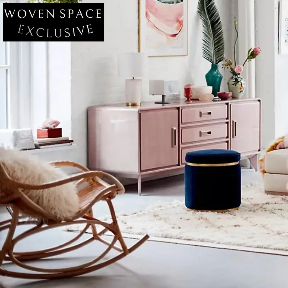 Modern Velvet Fabric Round Design Pouf Ottoman for Stylish Home Decor