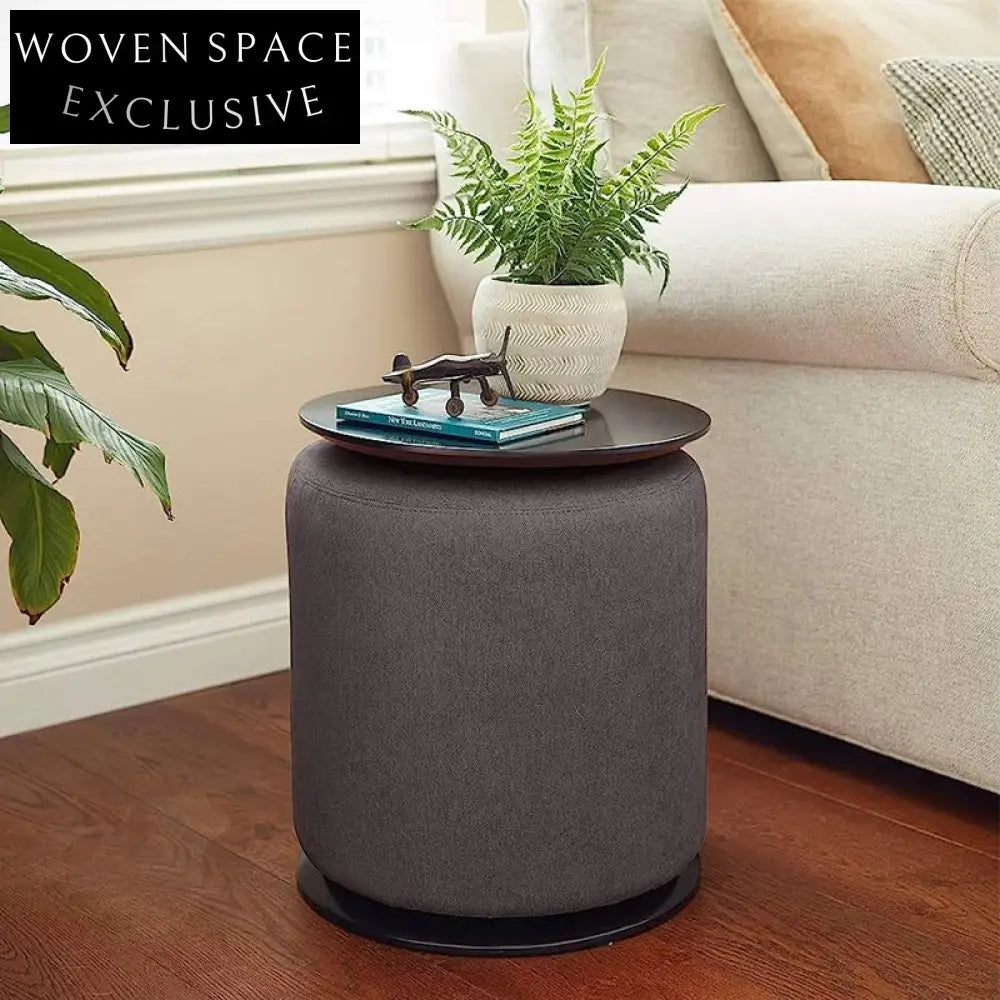 Modern Velvet Fabric Round Ottoman Stool with Metal Base for Living Room