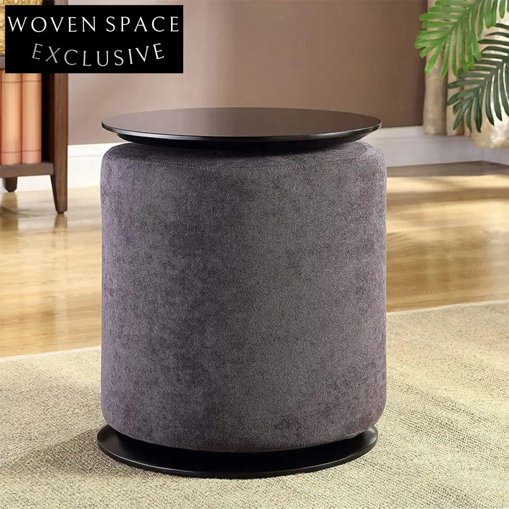 Modern Velvet Fabric Round Ottoman Stool with Metal Base for Living Room